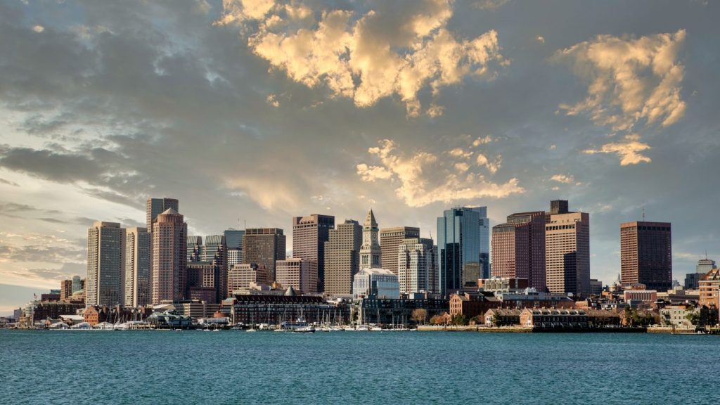 beautiful shot of lopresti park in boston, the usa under a cloudy sky at sunset