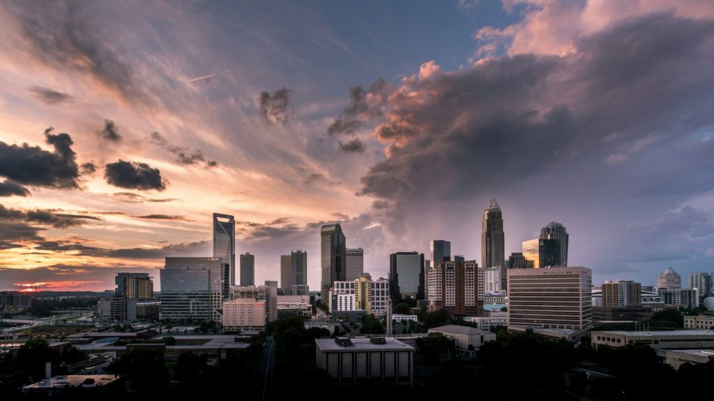 Sunset skyline of Charlotte, USA